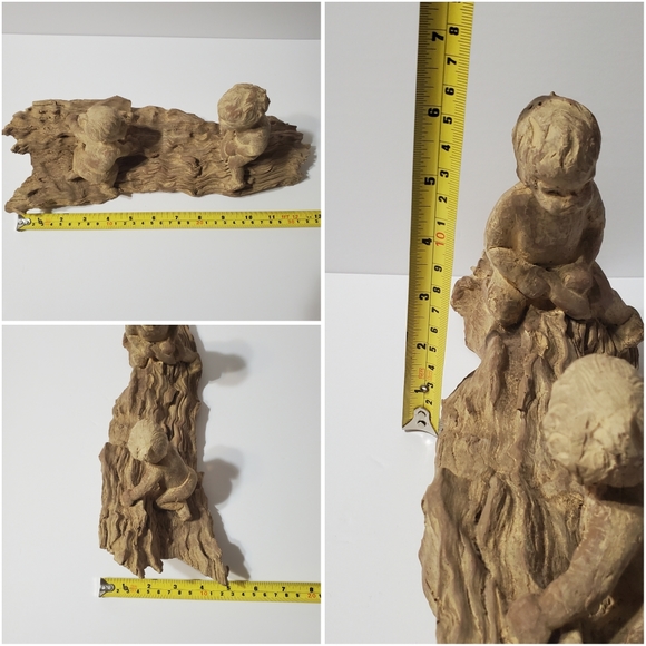 Vintage Haeger Pottery M. Strubel Resin Sculpture 2 Children On A Fallen Tree - Picture 16 of 16